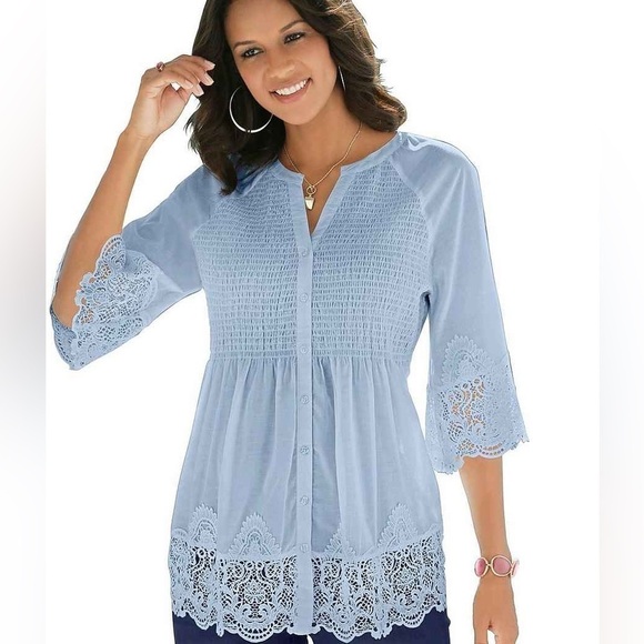Alessa W. Collection Women’s Spitzenbluse tunic top light blue size 14 - Picture 1 of 11